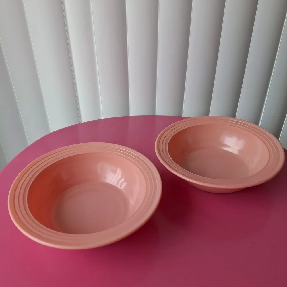 Hazel Atlas Moderntone Peach/Pink Milk Glass Soup Bowls Set of 2 Vintage MCM
